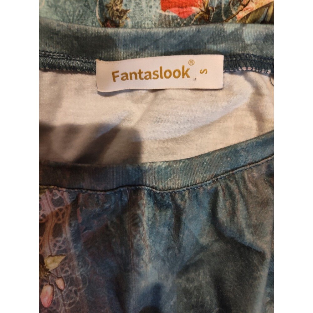 Beautiful Fantaslook Women's Tunic in Vintage Floral Teal Blue Pattern Size S - Picture 6 of 6